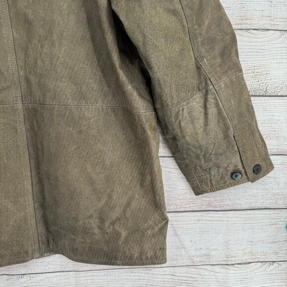 Vintage Echtes Leder Explorer Cargo Leather Jacket Mens XL Tan Gray Suede Collar - Picture 13 of 13